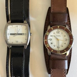 Men’s Fossil Watches Black leather and brown leather.